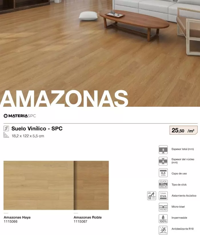Materia SPC - Suelo Vinílico-SPC Amazonas Haya/Amazonas Roble