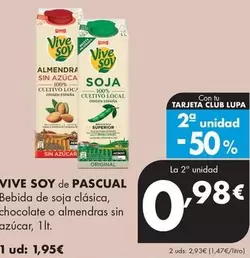 Vive Soy De Pascual - Bebida De Soja Clásica, Chocolate O Almendras Sin Azúcar