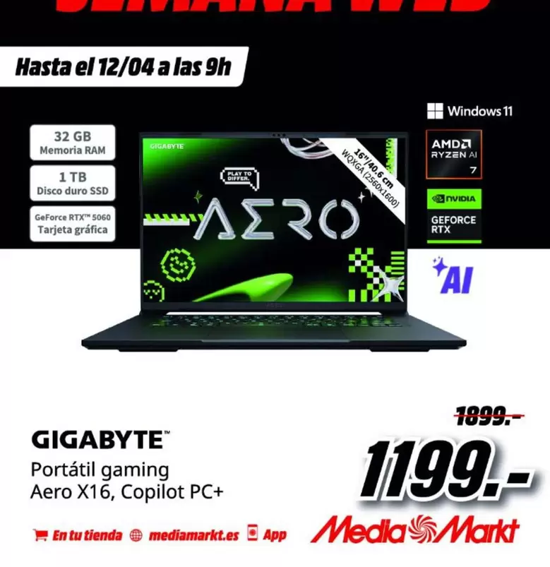 Gigabyte - Portatil Gaming Aero X16, Copilot PC+