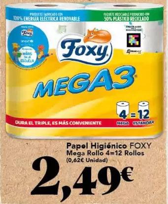 Foxy - Papel Higiénico Mega Rollo 4=12 Rollos