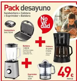 Pack Desayuno Sandwichera + Cafetera + Exprimidor + Batidora