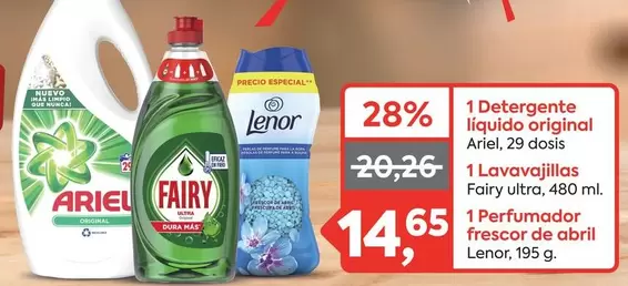 Ariel/Fairy/Lenor - 1 Detergente Líquido Original/1 Lavavajillas/1 Perfumador Frescor De Abril