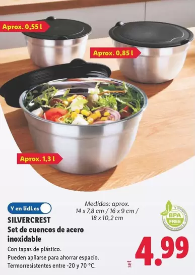 SilverCrest - Set De Cuencos De Acero Inoxidable