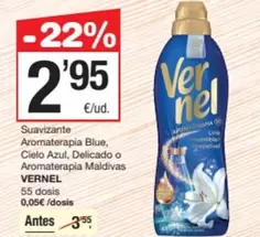 Vernel - Suavizante Aromaterapia Blue, Cielo Azul, Delicado O Aromaterapia Malvidas