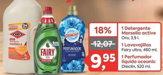 Oro/Fairy/Disiclin - 1 Detergente Marsella Active/1 Lavavajillas/1 Perfumador Liquido Oceanic