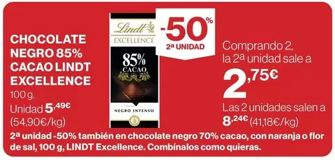 Lindt - Chocolate Negro 85% Cacao Excellence