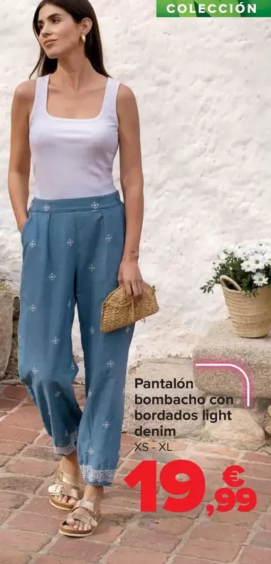 Pantalon Bombacho Con Bordados Light Denim