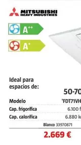 Mitsubishi - 50-70 M² 'FDT71VHNP-W' Blanco