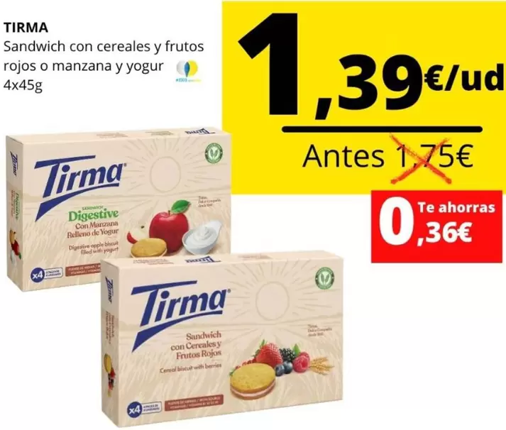 Tirma - Sandwich Con Cereales Y Frutos Rojos O Manzana Y Yogur
