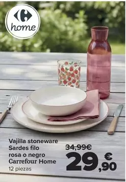Carrefour Home - Vajilla Stoneware Sardes Filo Rosa O Negro
