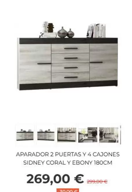 sidney - Aparador 2 Puertas Y 4 Cajones Sidney Coral Y Ebony 180cm