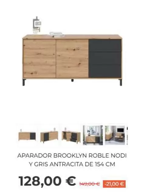 Brooklyn - Aparador  Roble Nodi Y Gris Antracita De 154 Cm