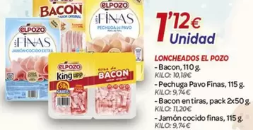 Elpozo - Loncheados Bacon, Pechuga Pavo Finas, Bacon Entiras, Jamon Cocido Finas