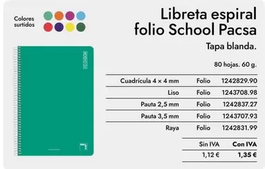 Libreta Espiral Folio School Pacsa
