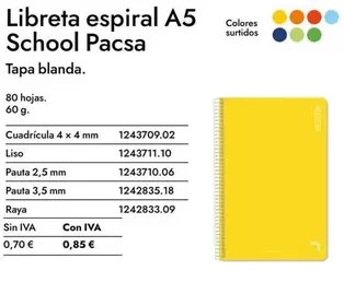 Libreta Espiral A5 School Pacsa