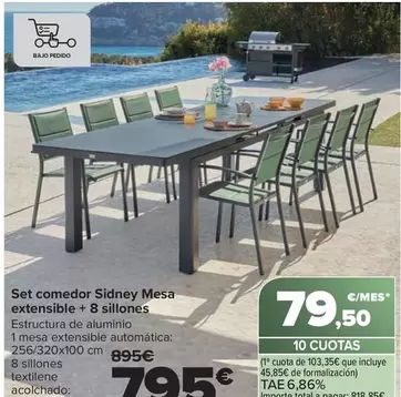 Set Comedor Sidney Mesa Extensible + 8 Sillones