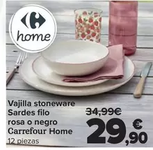 Carrefour Home - Vajilla Stoneware Sardes Filo Rosa O Negro