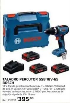 Bosch - Taladro Percutor GSB 18V-65