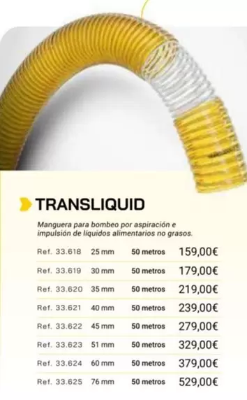 Transliquid - Manguera Para Bombeo Por Aspiración E Impulsión De Líquidos Alimentarios No Grasos