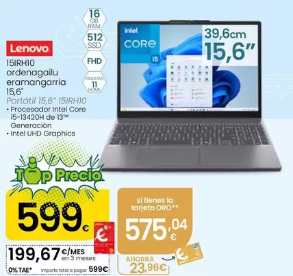Lenovo - Portatil 15,6" 15IRH10