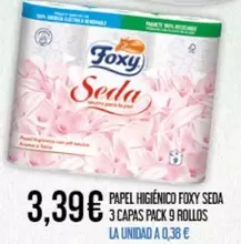 Foxy - Papel Higiénico Seda 3 Capas Pack 9 Rollos