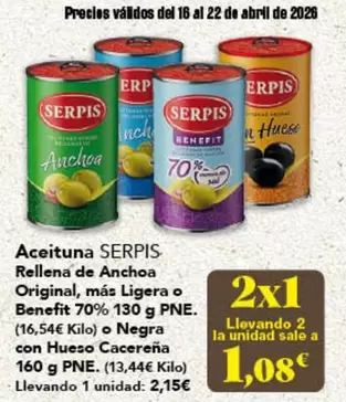 Serpis - Aceituna Rellena De Anchoa Original, Mas Ligera O Benefit