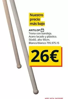 Ikea - Trona Con Bandeja. Acero Lacado O Plástico. 56x60, Alto 90 Cm. Blanco/blanco