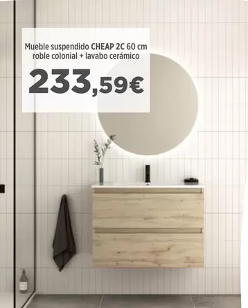 Mueble Suspendido Cheap 2C 60 Cm Roble Colonial + Lavabo Ceramico
