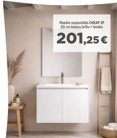 Mueble Suspendido CHEAP 2P Blanco Brillo + Lavabo