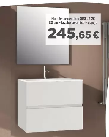 Mueble Suspendido Gisela 2C + Lavabo Ceramico + Espejo