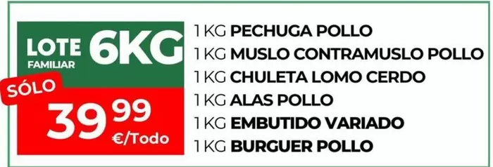 Pechuga Pollo/ Muslo Contramuslo Pollo/ Chuleta Lomo Cerdo/ Alas Pollo/ Embutido Variado/ Burger Pollo