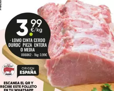 Lomo Cinta Cerdo Duroc Pieza Entera O Media