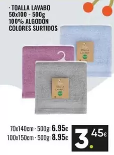 Toalla Lavabo 500g 100% Algodón Colores Surtidos