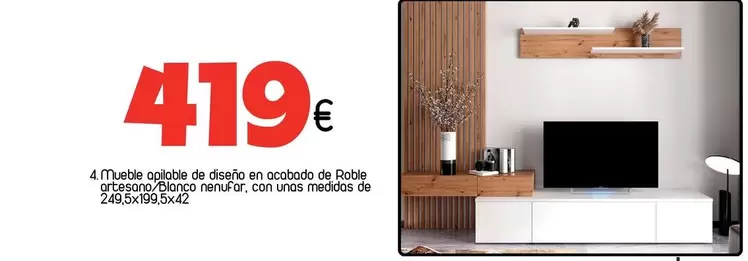 Mueble Apilable De Diseño En Acabado De Roble Artesano Blanco Nenufar, Con Unas Medidas