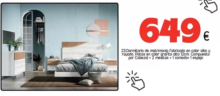 Dormitorio De Matrimonio Fabricado En Color Albo Y Rayado. Patas En Color Grafito Alto