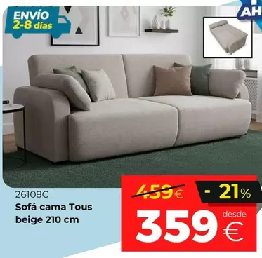 Sofá Cama Tous Beige 210 Cm