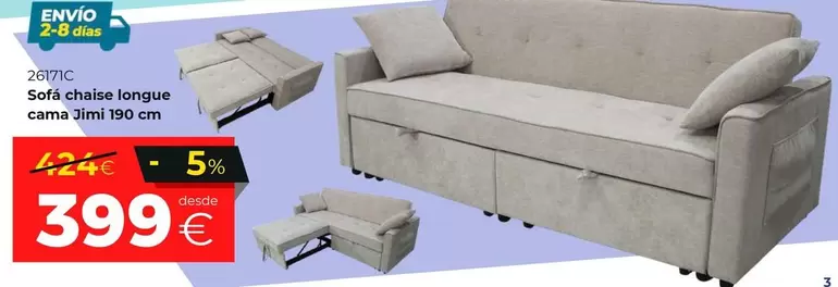 Sofa Chaise Longue Cama Jimi 190 Cm