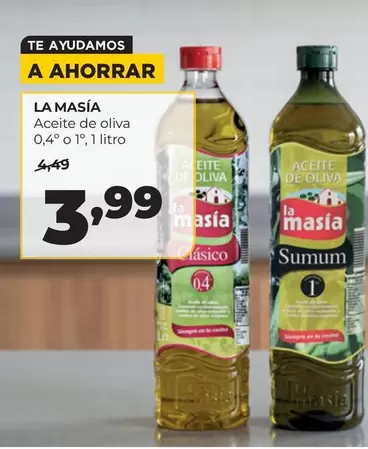La Masía - Aceite De Oliva 0,4° O 1°
