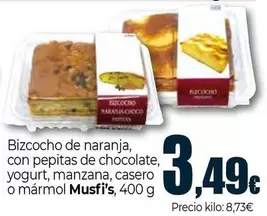 Musfi's - Bizcocho De Naranja, Con Pepitas De Chocolate, Yogurt, Manzana, Casero O Marmol