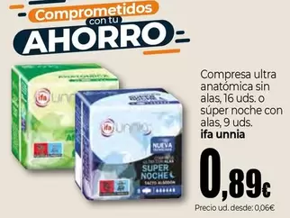 Ifa Unnia - Compresa Ultra Anatómica Sin Alas, O Súper Noche Con Alas
