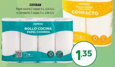 coviran - Papel Cocina 2 Capas 4u. O Compacto 2 Capas 2u