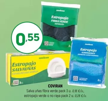 coviran - Salva Unas Fibra Verde Pack 3 U.