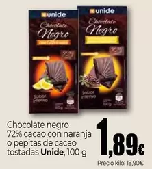 Unide - Chocolate Negro 72% Cacao Con Naranja O Pepitas De Cacao Tostadas