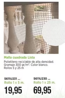 Lista - Malla Cuadrada Polietileno Reciclat