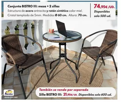 Conjunto Bistro III: Mesa + 2 Sillas