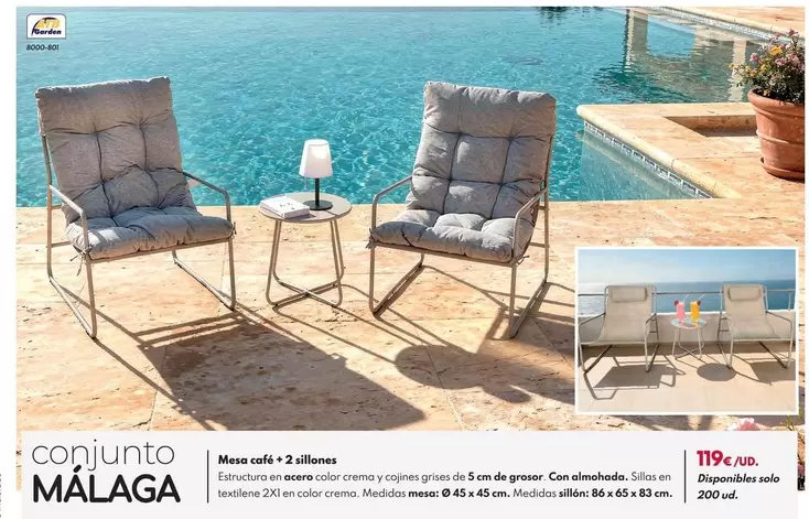 Conjunto Málaga Mesa Café + 2 Sillones