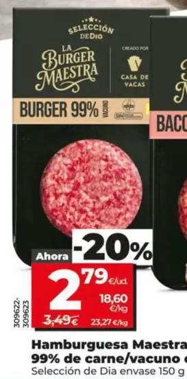 Seleccion De Dia - Hamburguesa Maestra 99% De Carne/ Vacuno Con Bacon 