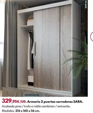 Armario Sara Corredero 216x160x56cm - Pina/Trufa