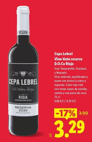 Cepa Lebrel - Vino Tinto Reserva D.O.Ca Rioja