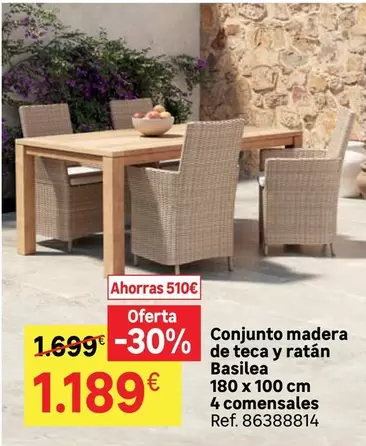 Conjunto Madera De Tecca Y Ratan Basilea